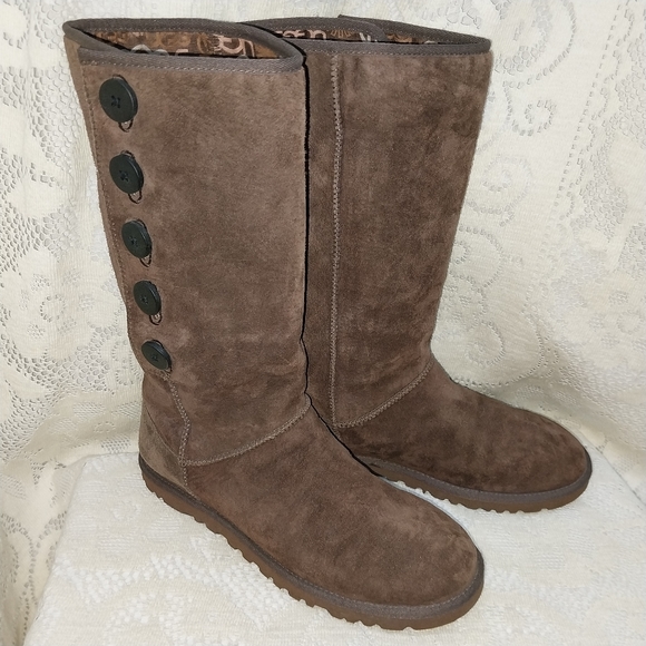 Authentic Ugg Australia Boots Brown Tall Foldover Genuine Leather Excellent 7 - Picture 2 of 11